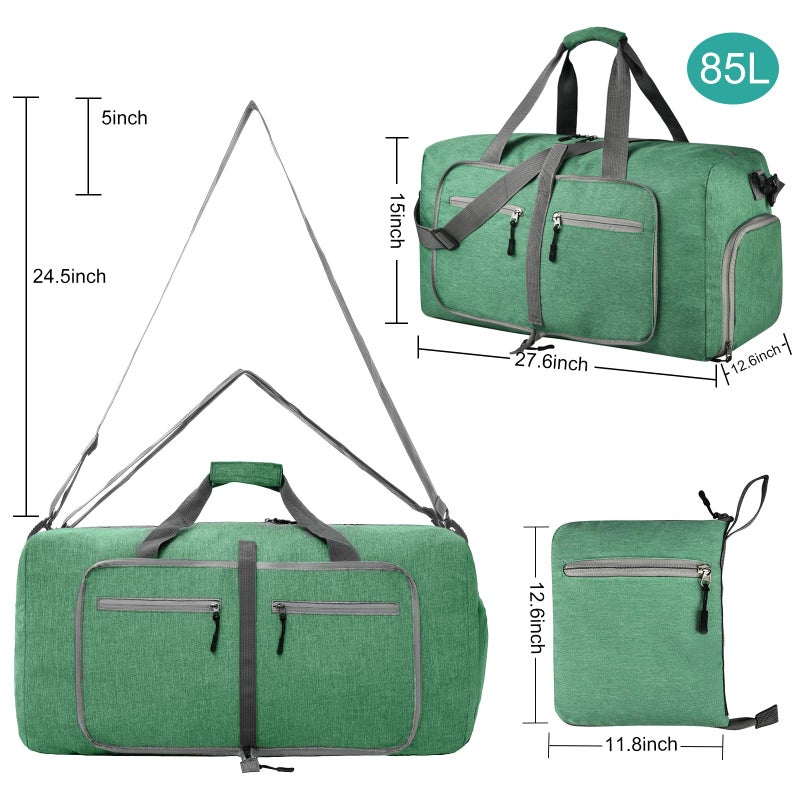 Dimayar 65L Travel Duffle Bag for Men Women - Foldable Duffel Bag with Shoes Compartment - Overnight Bags Waterproof & Tear Resistant(Forest Green) - Image 2